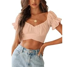 LYANER Women's Ruffle Short Sleeve Tie Up Back Crop Top Off Shoulder Bardot Blouse | Amazon (US)