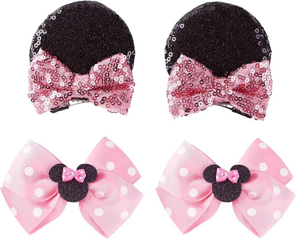 2 Pairs Mouse Ears Hair Clips & Mouse Hair Bows Barrettes for Women Girls Costume Accessories Bir... | Amazon (US)