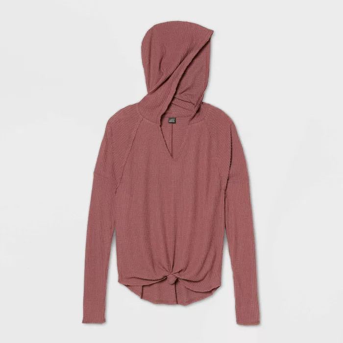 Women's Long Sleeve Tie-Front Hooded Waffle Knit T-Shirt - Wild Fable™ | Target