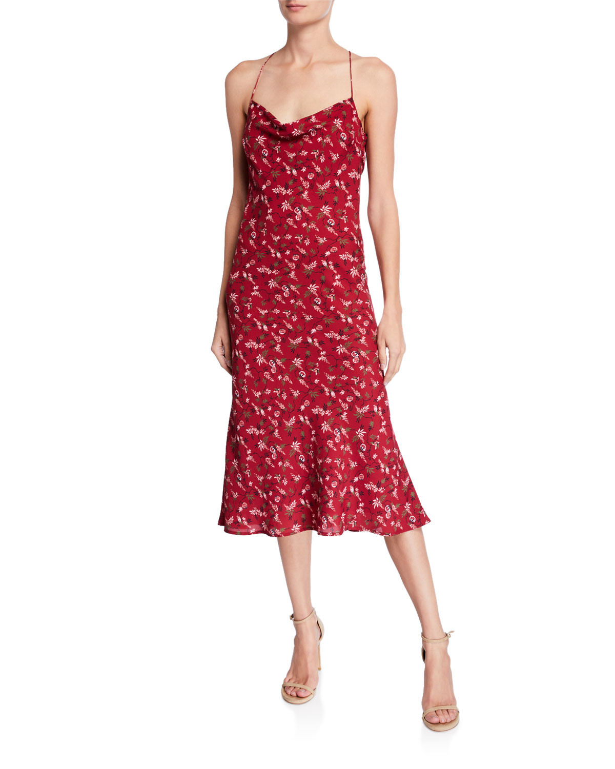 Honor Floral Cowl-Neck Midi Slip Dress | Neiman Marcus