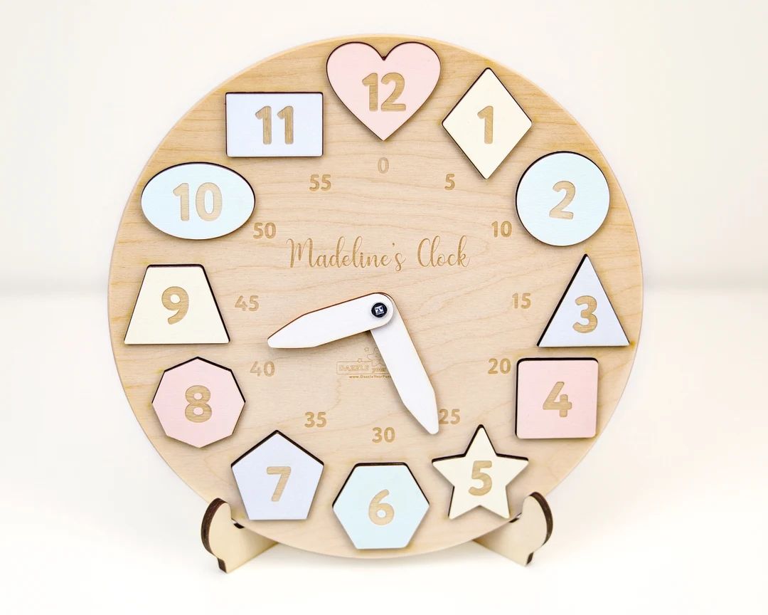 Personalized Wooden Name Clock With Shapes Christmas Gift - Etsy | Etsy (US)