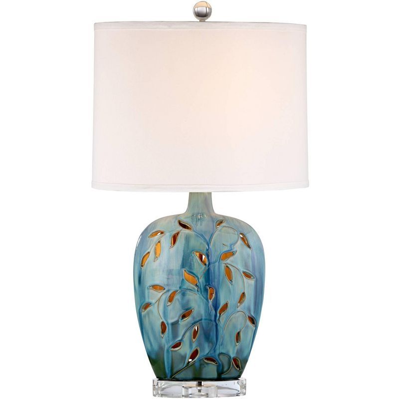 360 Lighting Cottage Table Lamp with Nightlight 24.5" High Ceramic Blue Vine Handcrafted Oval Fab... | Target