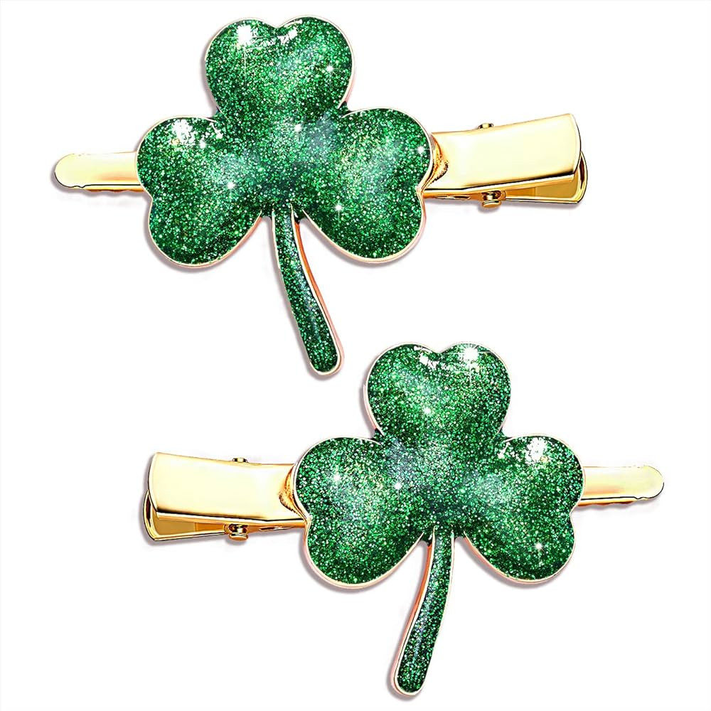 St. Patrick’s Day Hair Clips Rhinestone Glitter Green Leaf Hairpins for Women Lucky Shamrock Ha... | Amazon (US)