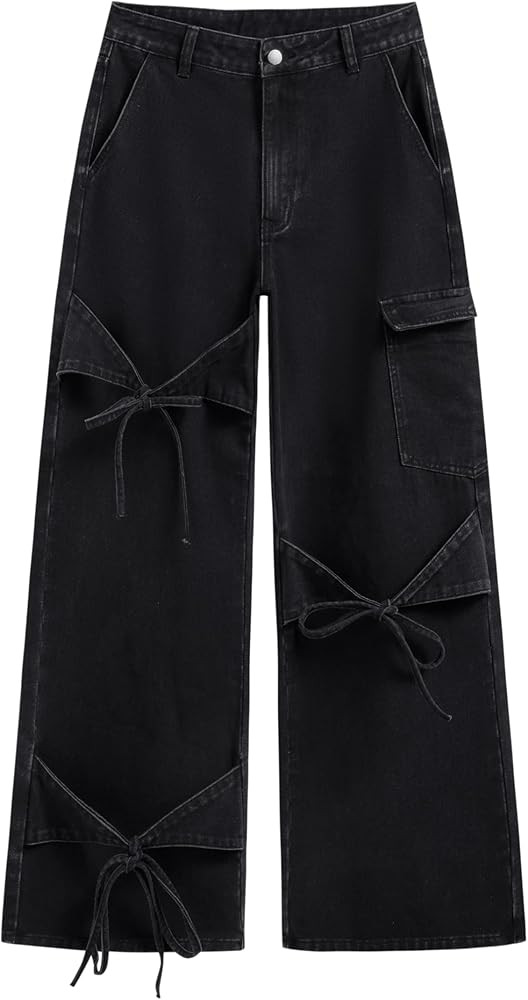 CIDER Baggy Jeans for Women High Waisted Wide Straight Leg Bow Jeans Denim Pants | Amazon (US)