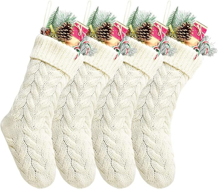 Christmas Stockings Bulk, 20 Inch Ivory Knit Stockings Christmas Holiday Decoration, 4 Pack | Amazon (US)