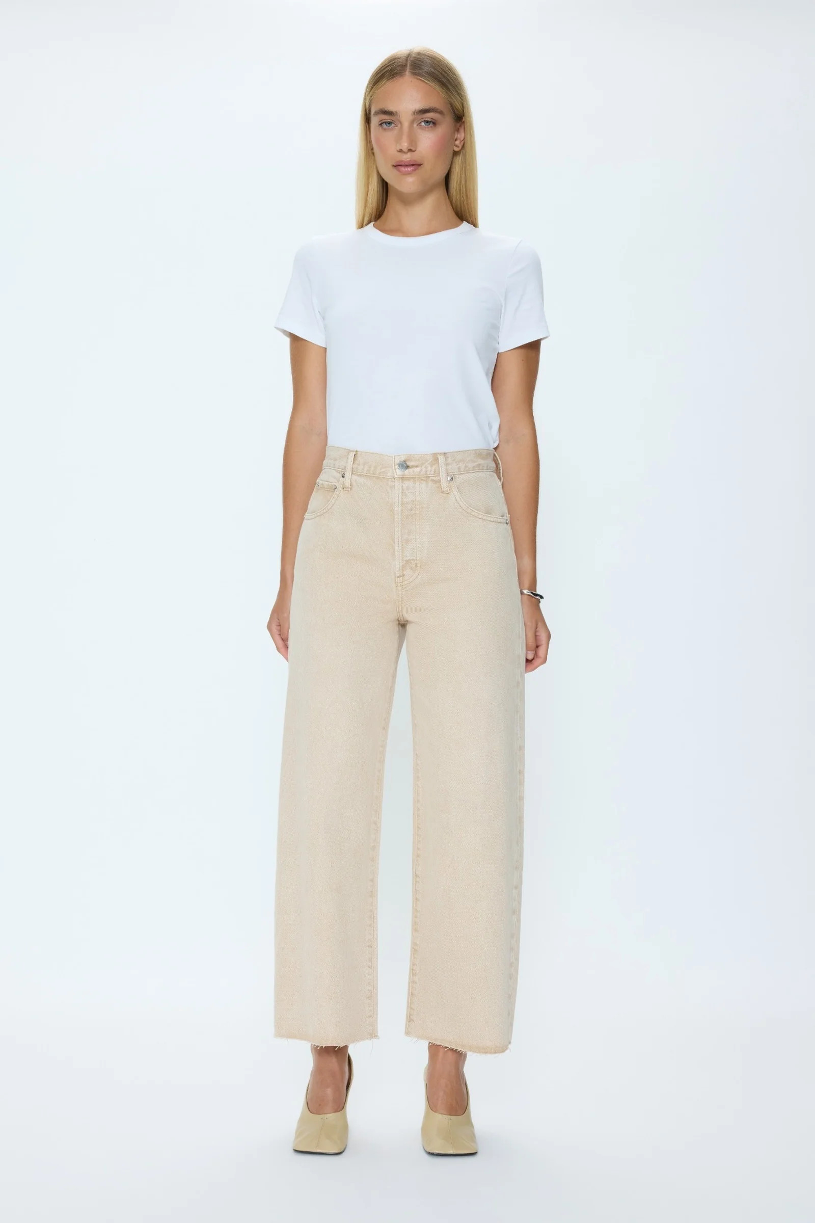 Tate Crop High Rise Bowed Wide Leg Jean - Dune | Pistola Denim