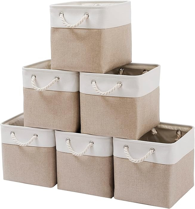 11 x 11 Inch Cube Storage Bins, 6 Pack Large Collapsible Fabric Storage Bin with Ropes, Foldable ... | Amazon (US)