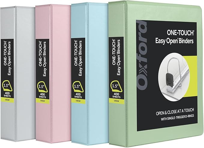 Oxford 3 Ring Binders, Binders for School, 1.5 Inch ONE-Touch Easy Open D Rings, 3-Sided View Bin... | Amazon (US)