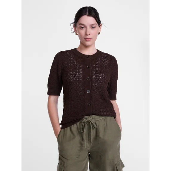 Scenario Women's and Women's Plus Crewneck Cardigan with Short Sleeves, Lightweight, Sizes XS-4X | Walmart (US)