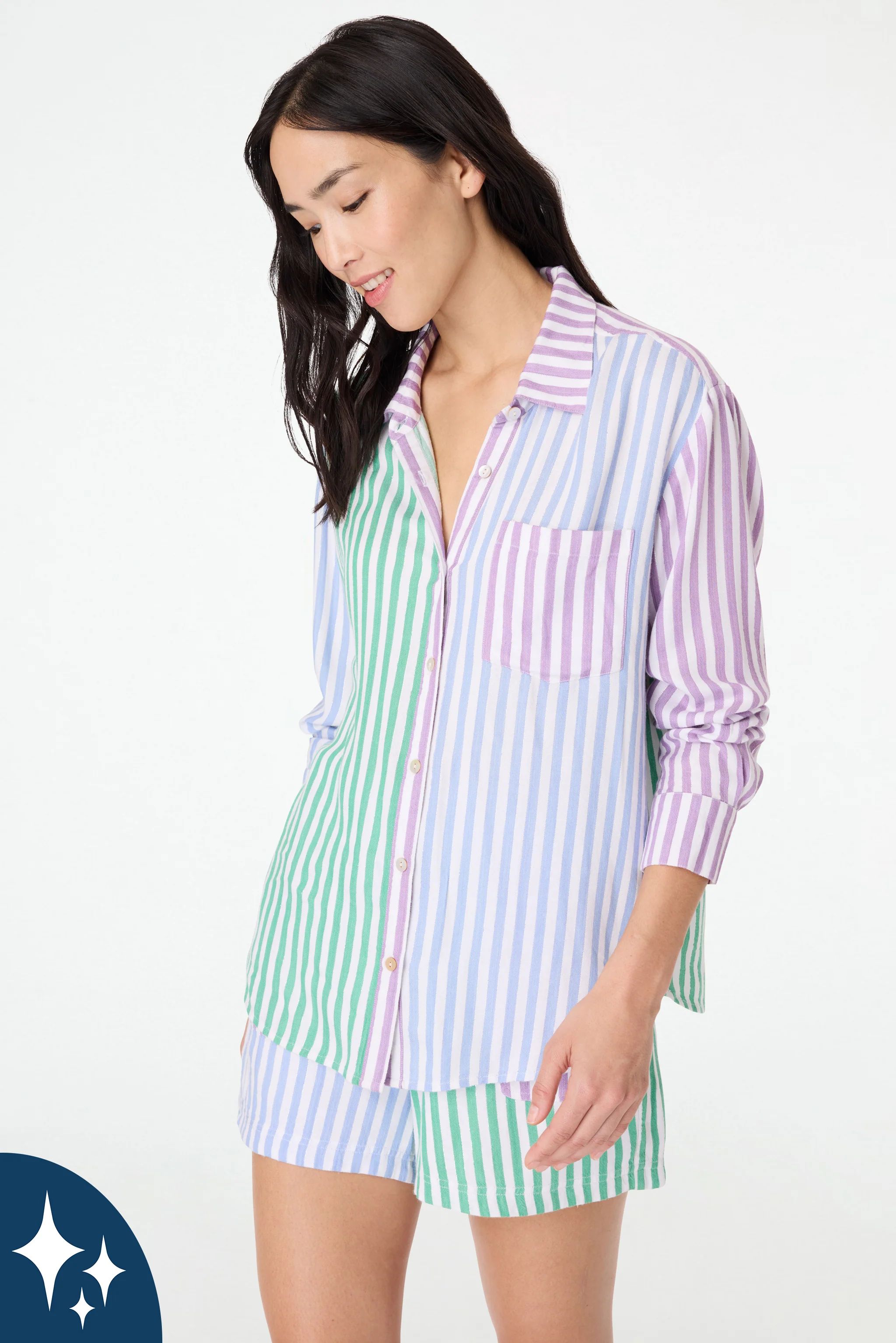 Lurex Stripe Boyfriend Shirt | Roller Rabbit | Roller Rabbit