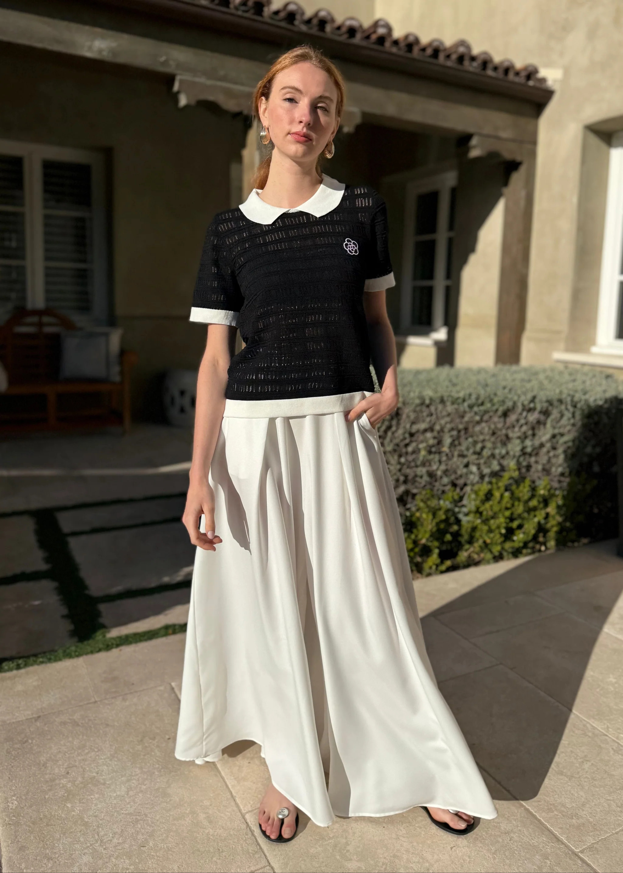 Priscilla Wide Leg White Palazzo Pants | Benaar La