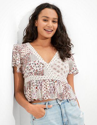 AE Wrap-Front Blouse | American Eagle Outfitters (US & CA)