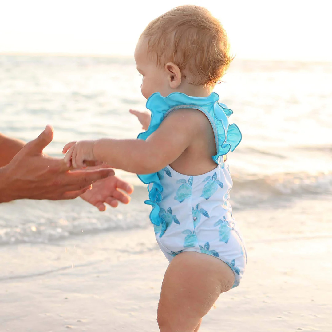 Double Ruffle One Piece | Tropical Turtles | Caden Lane