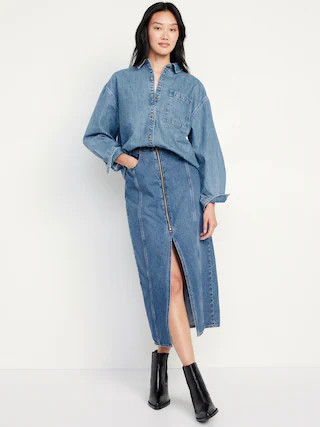 Mid-Rise Jean Maxi Skirt | Old Navy (CA)