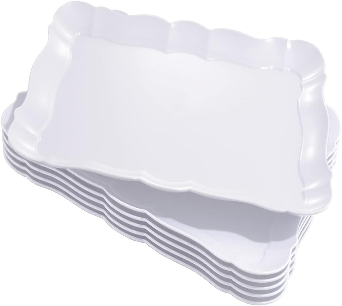 BBG 6 Pack Appetizer Serving Tray, Rectangle White Plastic Serving Platters, 15" x 10" Heavy Duty Serving Platters, Reusable Trays Perfect for Wedding, Parties & Buffet,Spring | Amazon (US)