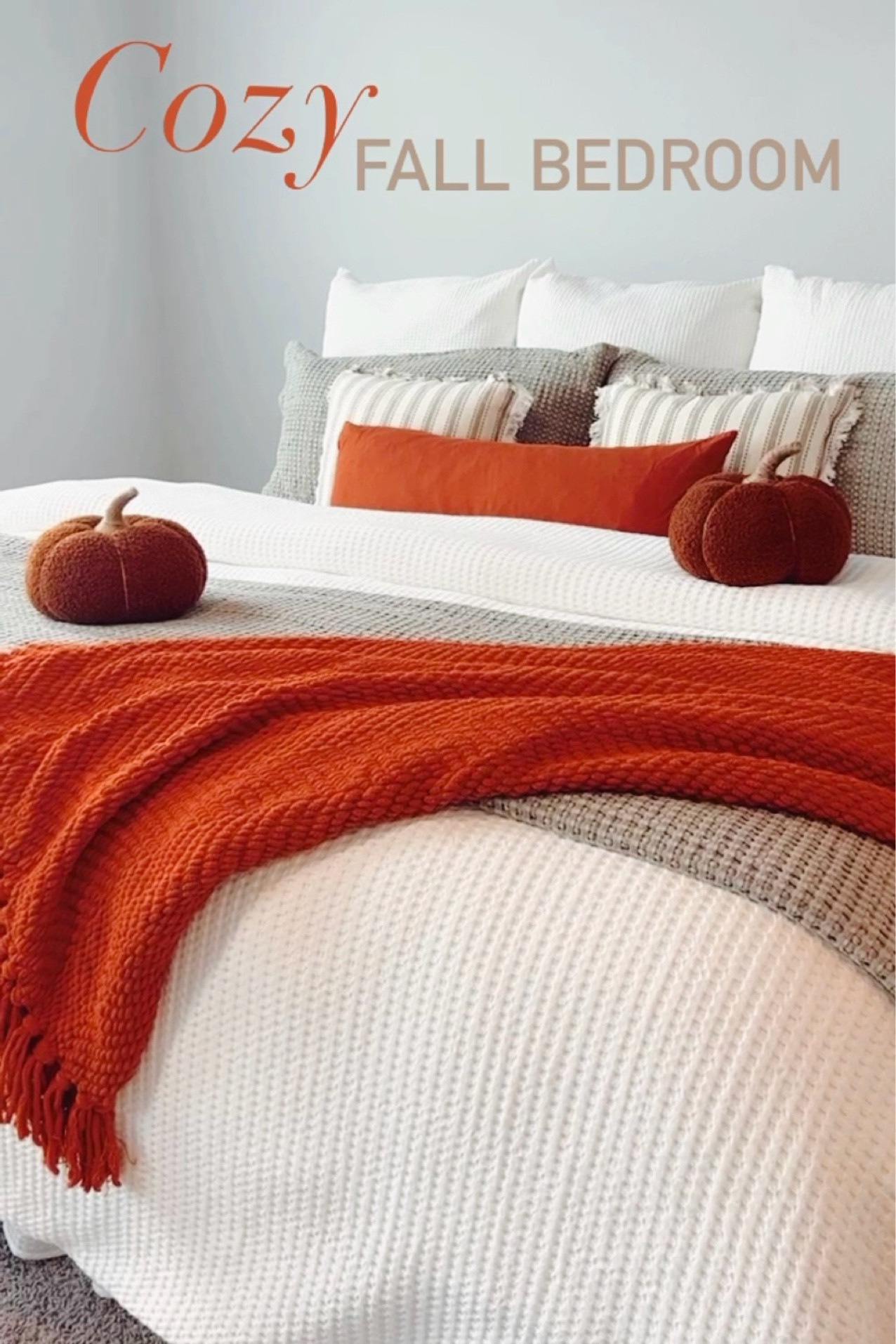 Cozy up your home with this fall decor! 🍂 Give a fall refresh to your bedroom or living room with this new fall bedding. 

Adding the burnt orange throw pillows, orange throw blanket, taupe quilt + matching taupe pillow shams on top of our neutral bedding was a simple, easy, and affordable way to refresh our bedroom + give it a fall feel. 

The pumpkin pillows are trending this fall! 

We added these same fall pillows and blankets to our couch in order to decorate the living room for fall. 

#LTKFindsUnder50 #LTKHome #LTKSeasonal