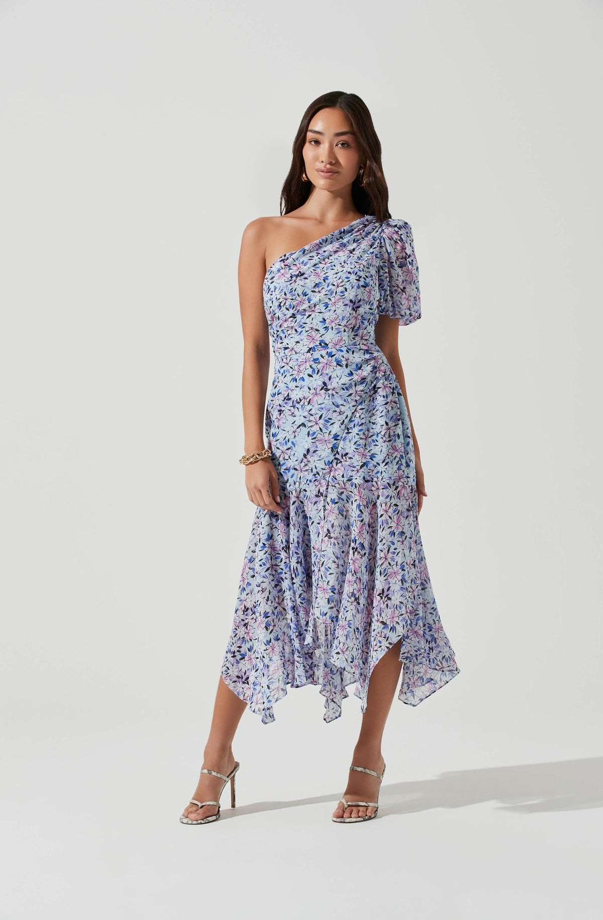 Santorini Floral One Shoulder Midi Dress | ASTR The Label (US)
