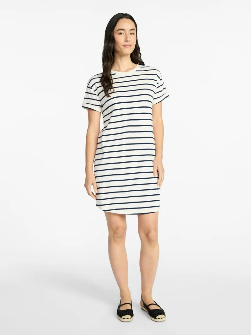 Time and Tru Women's Cotton T-Shirt Dress with Short Sleeves, Sizes XS-XXXL | Walmart (US)