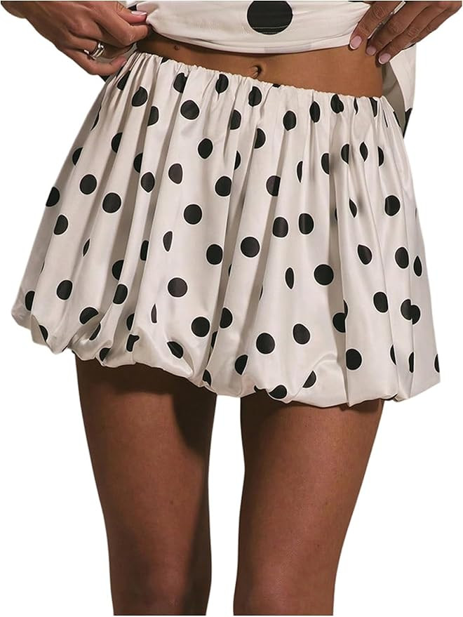 WDIRARA Women's Polka Dots Bubble Skirt Elastic Waist Ruffle Hem A Line Mini Skirts | Amazon (US)