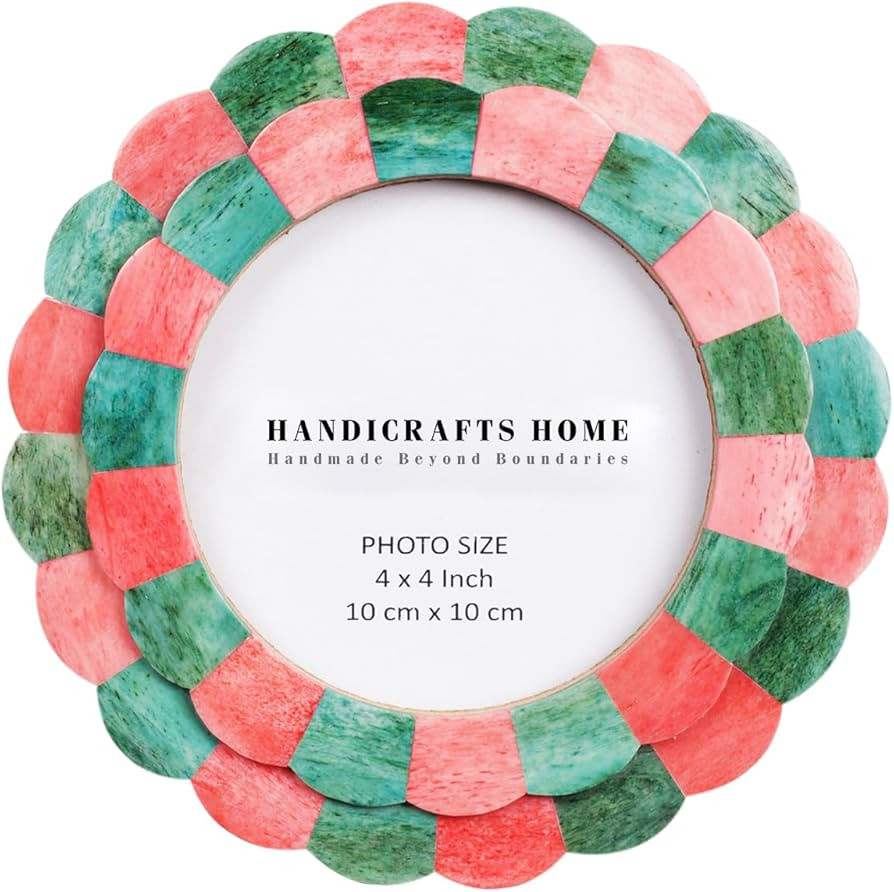 Handicrafts Home Photo Picture Frame - 4" x 4", Round Handmade Gift Photo Frames - Red & Green | Amazon (US)