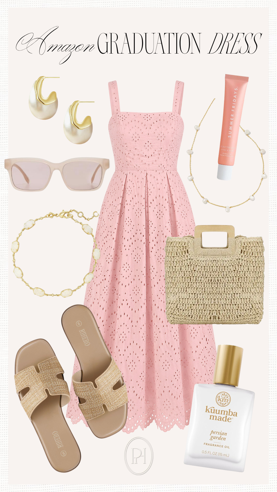 Amazon finds that are perfect for a graduation day look!

pink dress, midi dress, eyelet dress, A-line dress, pearl earrings, teardrop earrings, pink sunglasses, lip balm, women's fragrance, perfume, bracelet, necklace, tan sandals, neutral sandals, spring fashion, spring style, spring looks, spring outfit, summer looks, summer style, summer fashion, summer outfit, lip gloss, straw handbag, raffia handbag, straw purse, neutral handbag, spring handbag 

 #LTKgrwm #LTKootd #LTKSeasonal