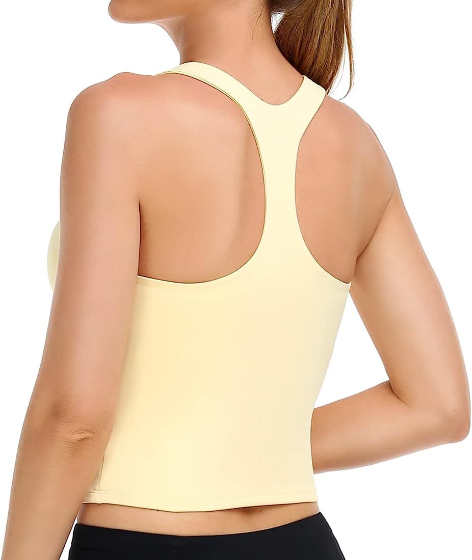 Colorfulkoala Women's Racerback Tank Tops Body Contour Sleeveless Crop Double Lined Yoga Shirts | Amazon (US)