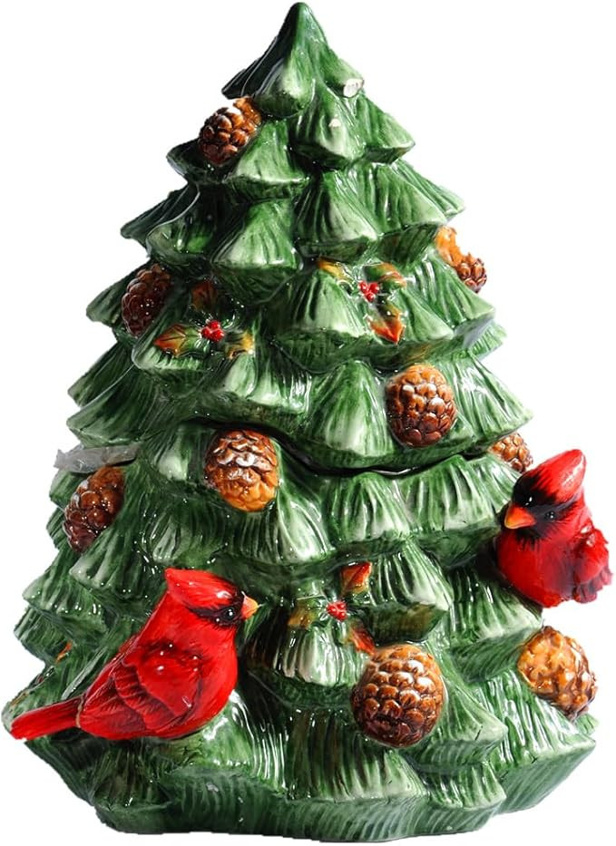 Ceramic Christmas Tree Cookie Candies Decorative jar with Lid, Red Candies Kitchen Food Storage C... | Amazon (US)