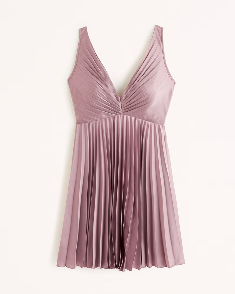Plunge Pleated Mini Dress | Abercrombie & Fitch (US)