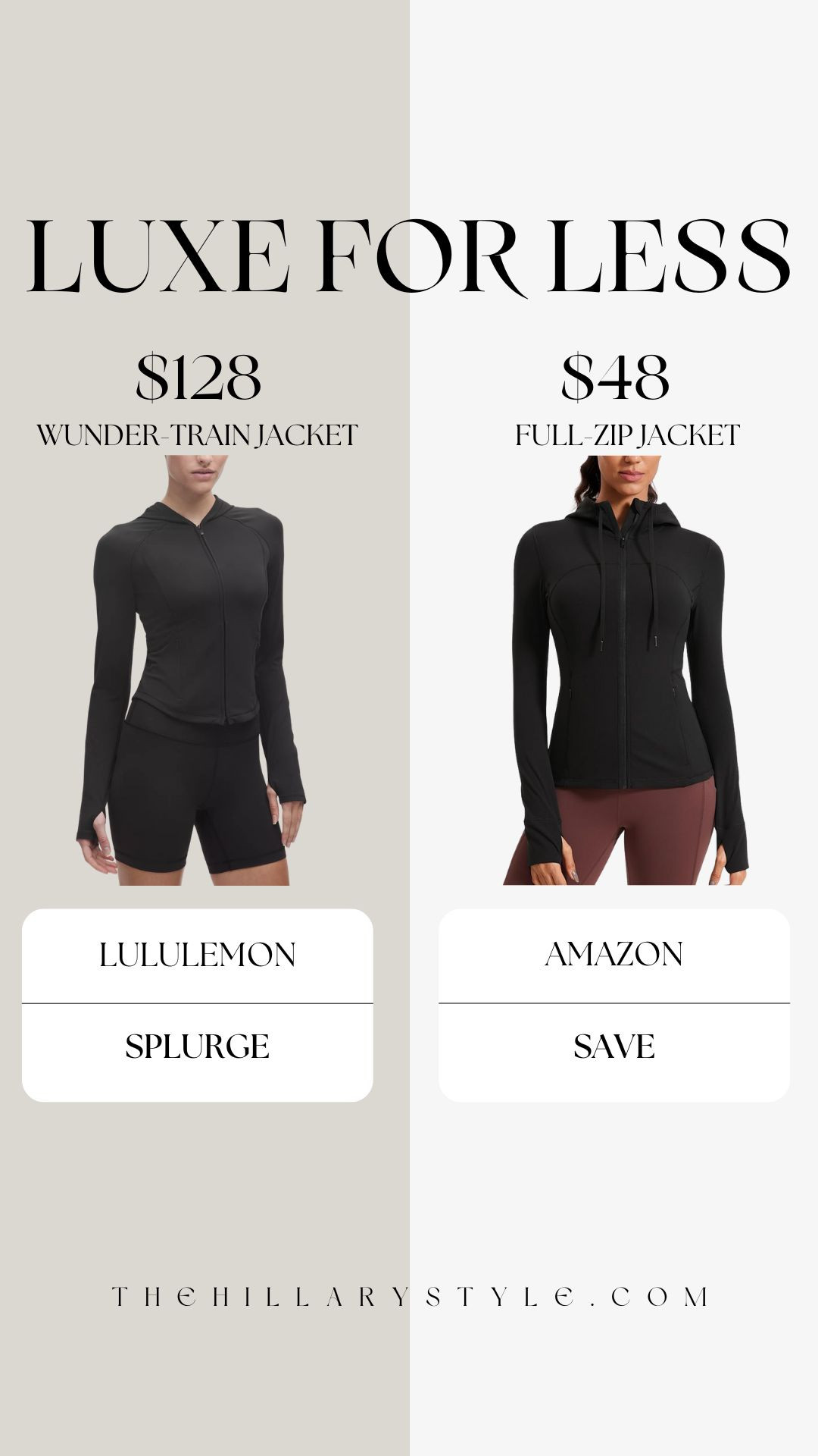 
Splurge vs. Save: The Ultimate Lululemon Wunder Train Jacket Dupe
Obsessed with the Lululemon Wunder Train Jacket but not the $128 price tag? I found the perfect Amazon activewear dupe for only $48! This full-zip jacket gives you that same sleek, contoured fit and buttery-soft feel without the splurge. It’s the ultimate athleisure essential for running errands, hitting a reformer pilates class, or your daily hot girl walk. Whether you’re building your capsule gym wardrobe or just love a budget-friendly find, this "Luxe for Less" pick is a total game changer for your 2026 fitness style.

#TheHillaryStyle #LululemonDupe #AmazonFashion #AthleisureStyle #WunderTrainJacket #LuxeForLess #AmazonFinds #GymGirlOutfits #FitnessFashion #ActivewearDupes #LTKfit #PinterestInspired #WorkoutOOTD #BudgetFashion 

 

#LTKfitnessgoals #LTKSeasonal #LTKActive