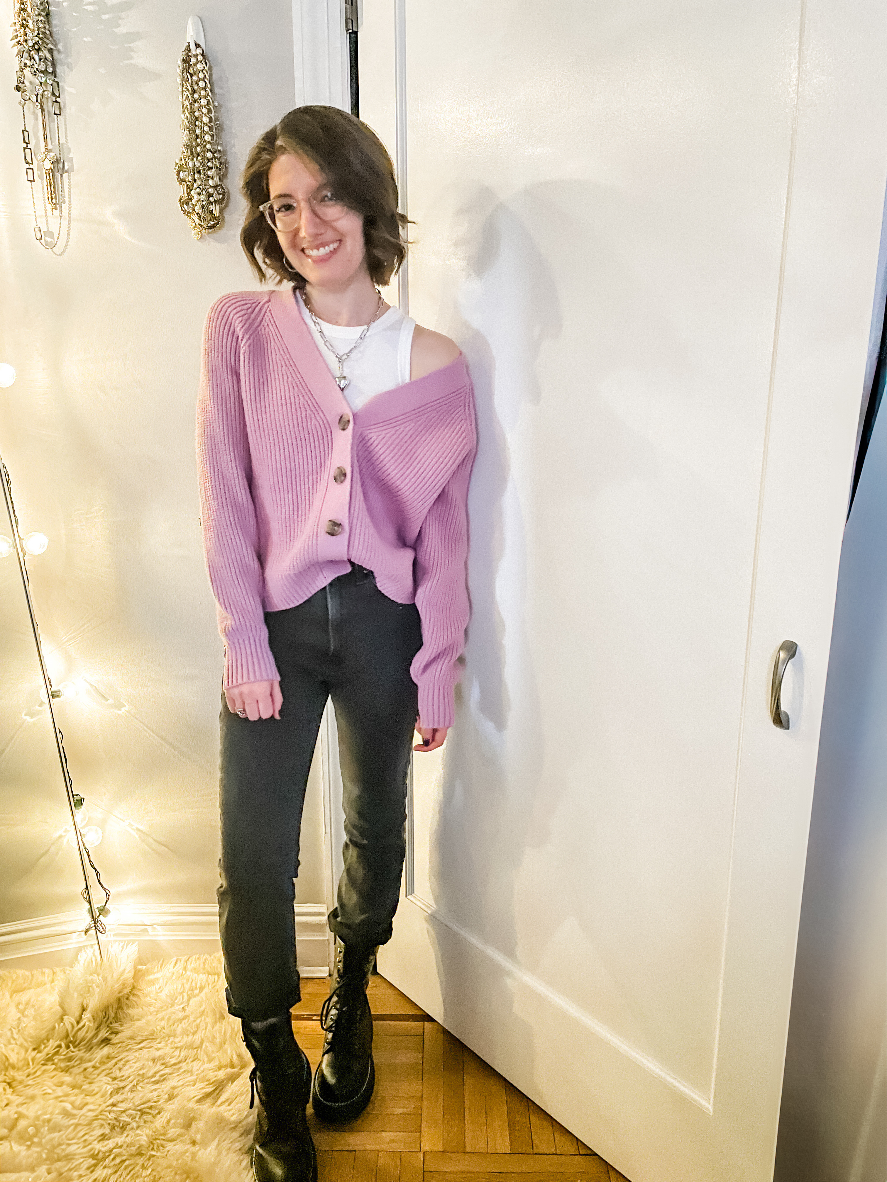 High neck tank: TTS (I have these in so many colors!)
Lilac sweater: TTS, I sized up 1. Wearing the size small
Jeans: size up at least one size 
Combat boots: TTS

Thanksgiving outfit | holiday outfit 

#LTKHoliday #LTKCyberWeek #LTKSeasonal