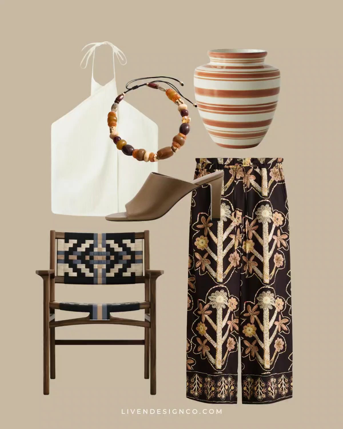 New discoveries. Home decor. Mango. Woven dining chair. Ceramic striped vase. Halter top. Wide leg patterned pants. Nordstrom. H&M. Leather heels. Statement heels. Earthy. Boho

#LTKSeasonal #LTKSaleAlert #LTKHome