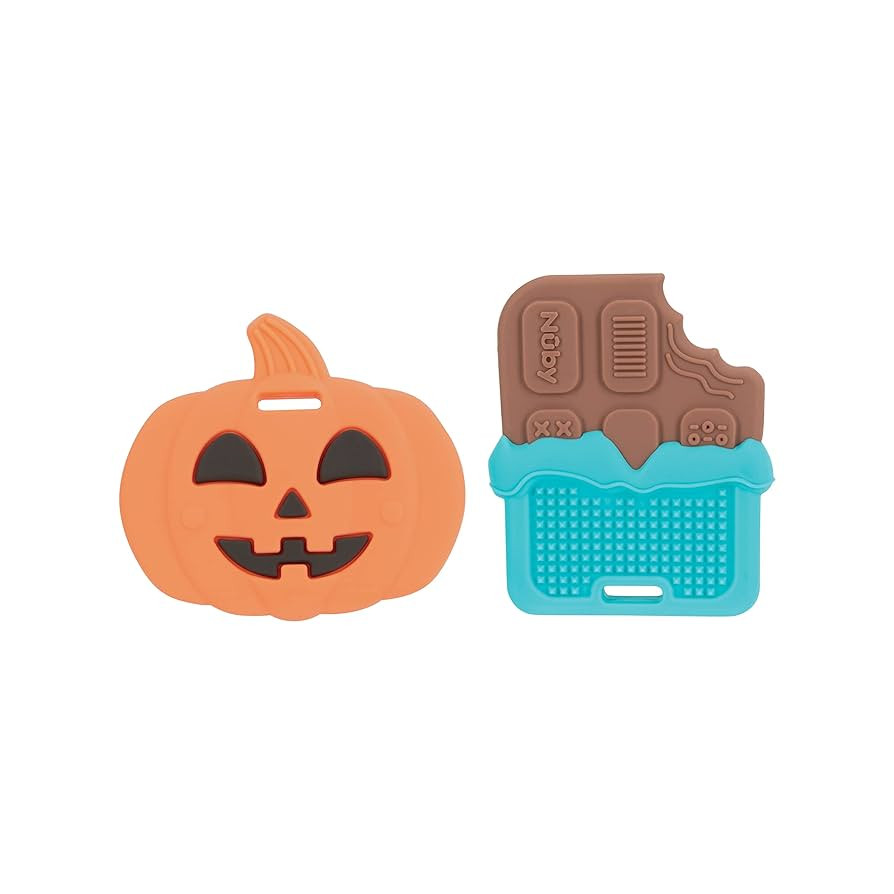 Nuby All Silicone Pumpkin & Chocolate Bar Teether – 2 Pack, 3+ Months | Amazon (US)