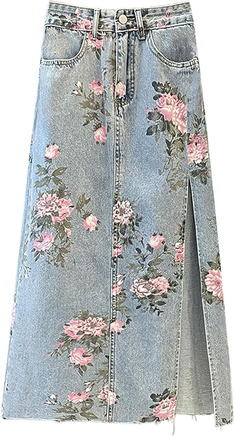 ebossy Women's Summer High Waist Side Slit Long Jean Skirts Floral Print Bodycon Pencil Skirt wit... | Amazon (US)