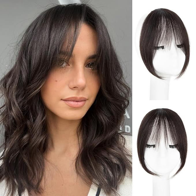 Bangs Hair Clip - Brown Black Clip in Bangs Real Human Hair, Fake Bangs Clip on Bangs for Women F... | Amazon (US)