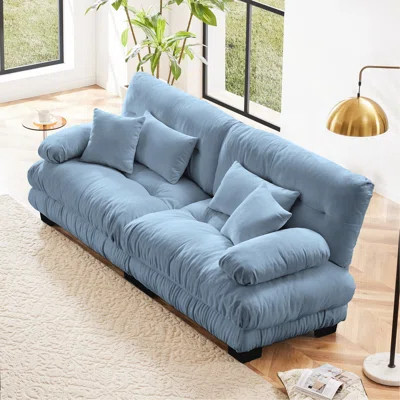 Cloud Couch 2 Seater Sofa For Living Room, Chenille 2 - Seat Sofa With 2 Lumbar Pillows And 2 Throw Pillows,Chenille Blue | Wayfair North America