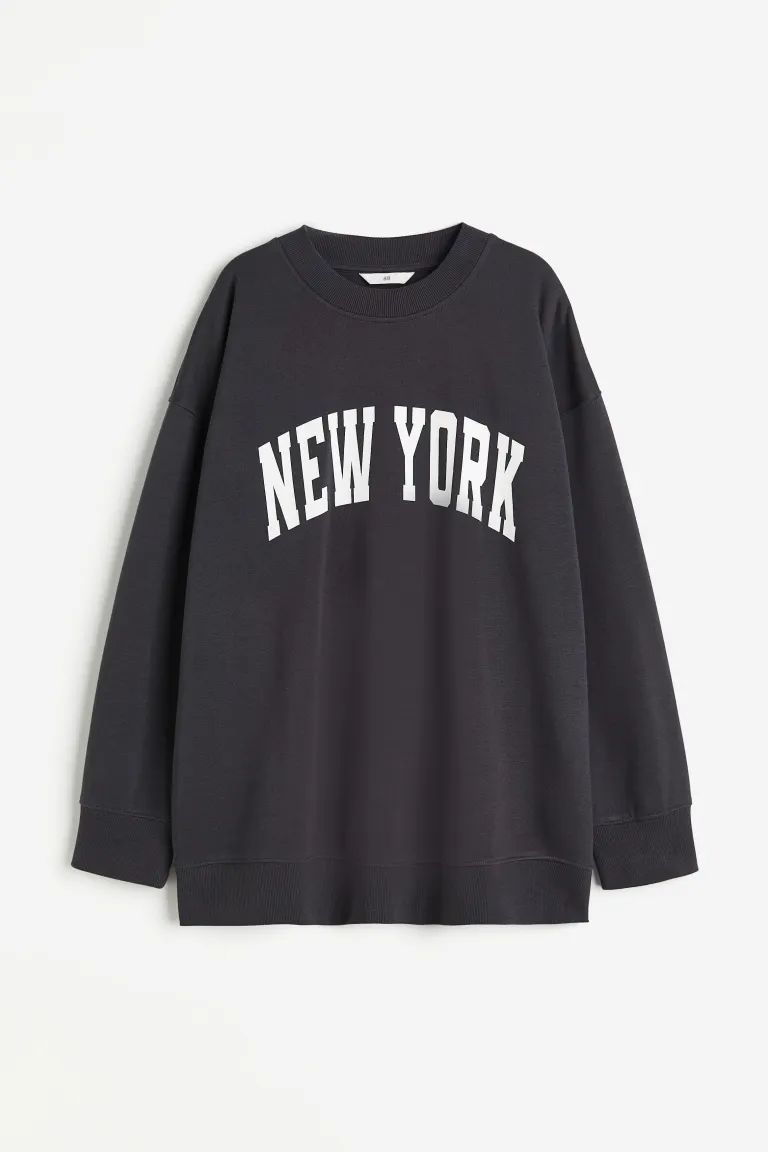 Printed sweatshirt - Dark grey/New York - Ladies | H&M GB | H&M (UK, MY, IN, SG, PH, TW, HK)