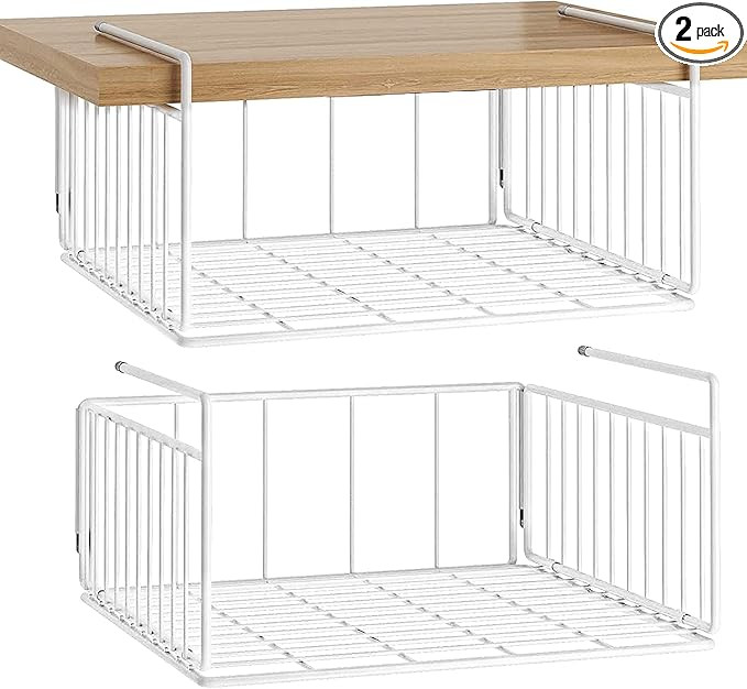 SUFAUY 2 Pack Under Cabinet Shelf Basket, Hanging Wire Rack Storage Baskets Holds up to 22lbs for... | Amazon (US)