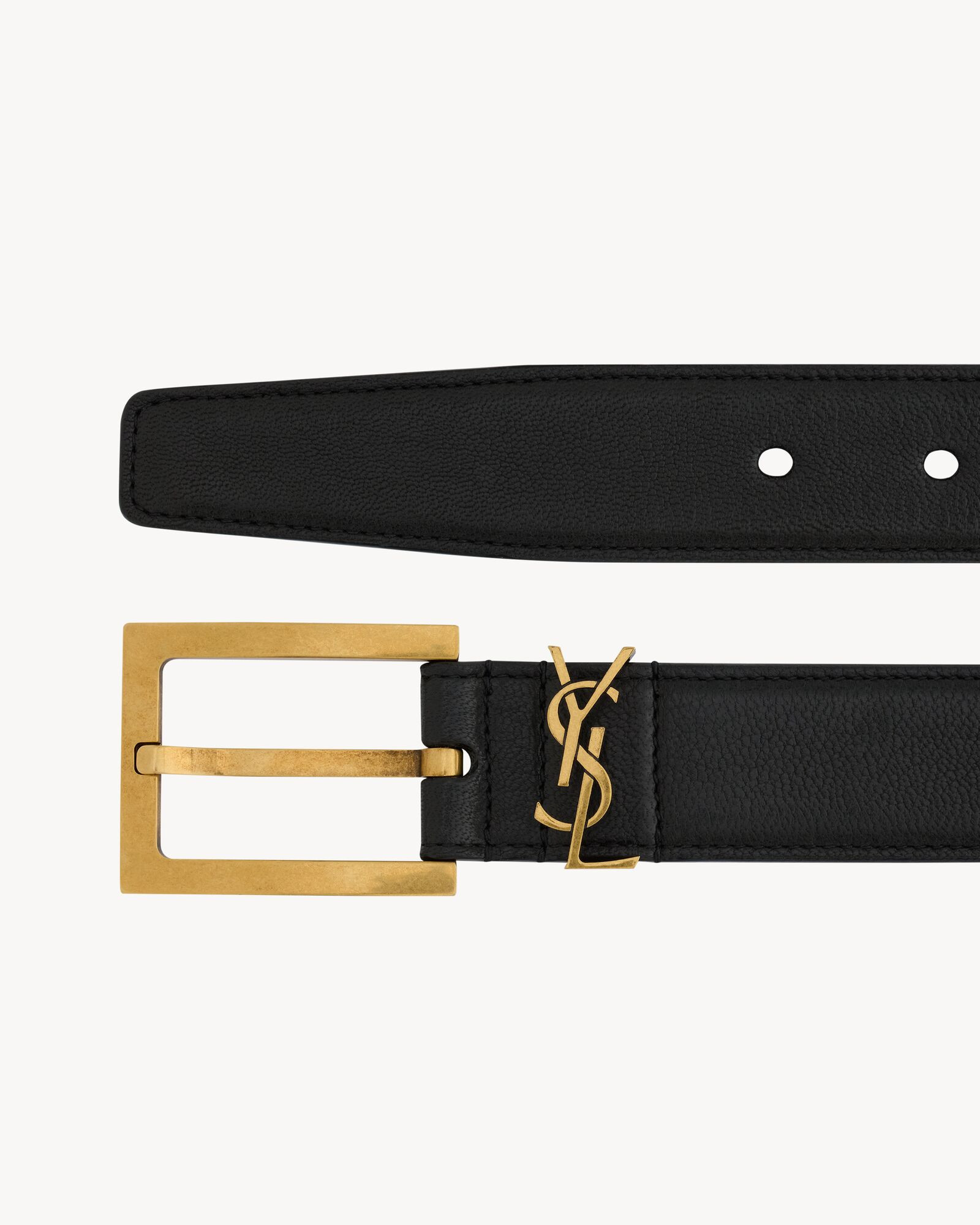 belt featuring an elongated square buckle and CASSANDRE loop. | Saint Laurent Inc. (Global)