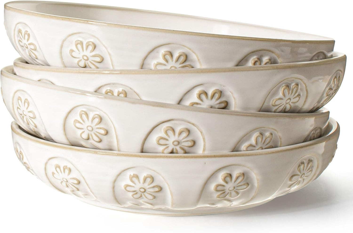 Artena Pasta Bowls, 50oz Large Salad Serving Bowls, 9.75'' Plates Bowls Set of 4, Big White Ceram... | Amazon (US)