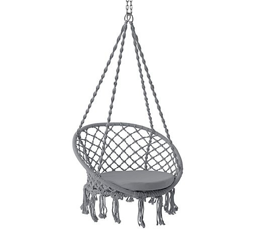 Bliss Hammocks Macrame Hanging Cotton Rope Swing Chair with Fringe - QVC.com | QVC