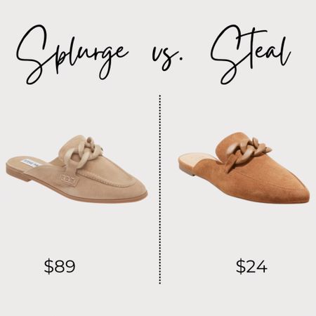 Splurge vs. steal suede slip on mule. Steve Madden for $89 or Target for $24. 

Fall shoes
Fall outfit 


#LTKshoecrush #LTKFind #LTKunder50