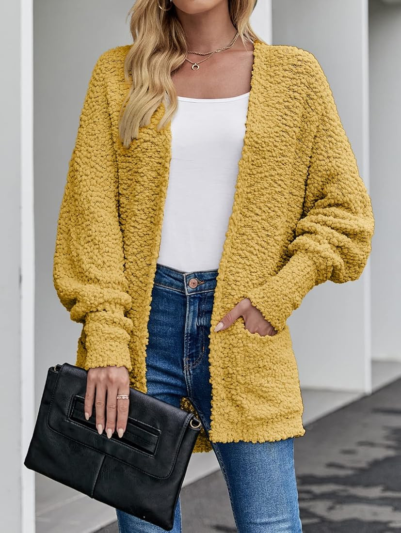 ZESICA Women's Popcorn Long Sleeve Open Front Chunky Knit Oversized Cardigan Sweater Coat | Amazon (US)