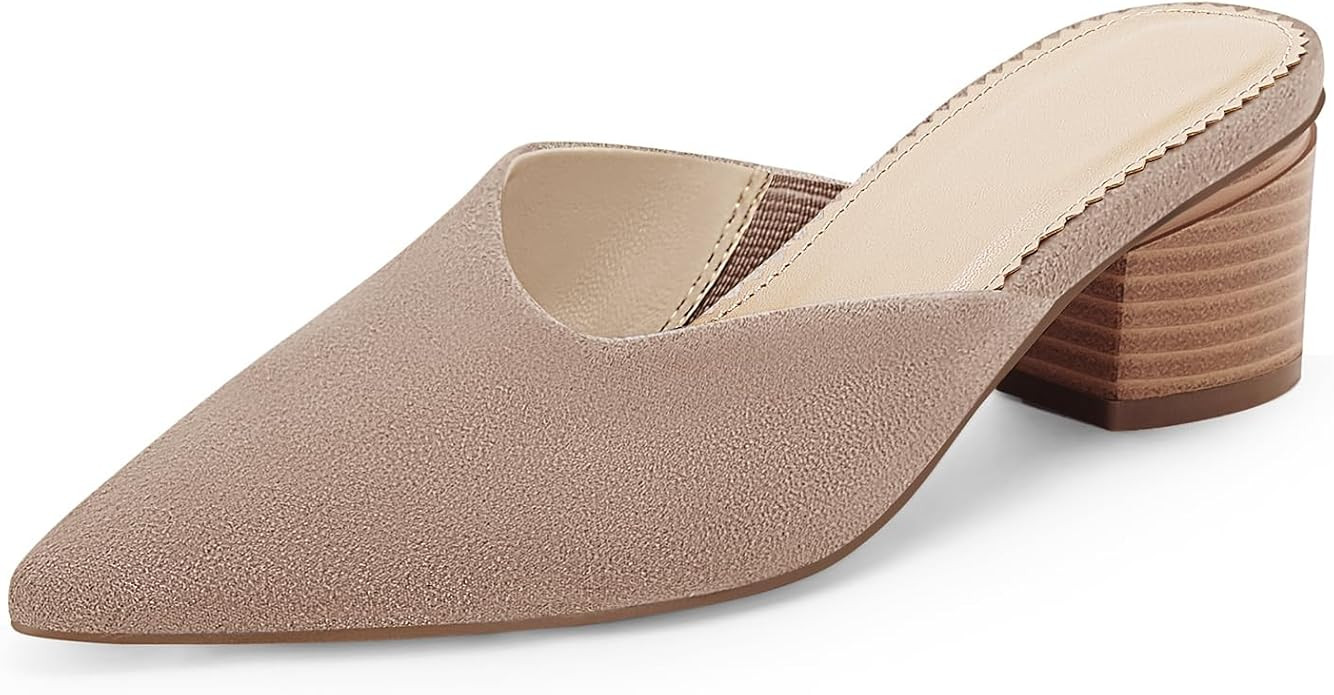 Coutgo Womens Pointed Toe V Cut Mules Chunky Block Heels Slip On Clogs Fashion Office Slides Shoe... | Amazon (US)
