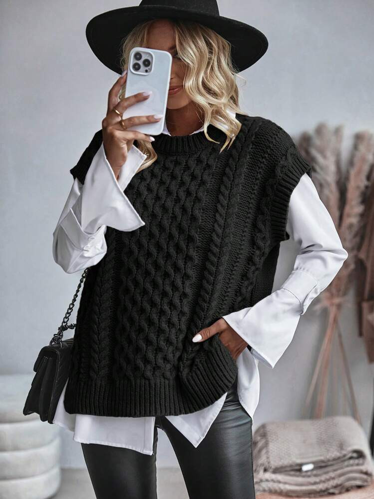 Cable Knitted Sweater Vest | SHEIN