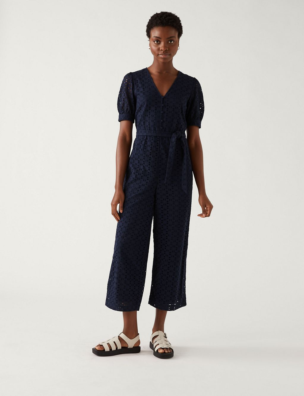 Pure Cotton Broderie Cropped Jumpsuit | Marks & Spencer (UK)