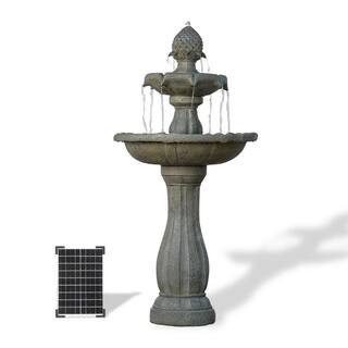 44 in. H Brown Fiberglass/Resin 2-Tier Solar Water Fountain with Solar Panel and Auto-Shut Off Pump | The Home Depot