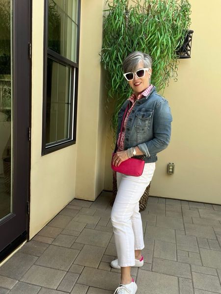 Great spring/summer look of a classic pink gingham shirt (size up one), white cropped jeans, pink-edged sneakers, and a jean jacket!
#ltkunder50
#ltkover50
#ltkspring
#ltkjeans
#ltkitbag

#LTKSpringSale #LTKover40 #LTKsalealert
