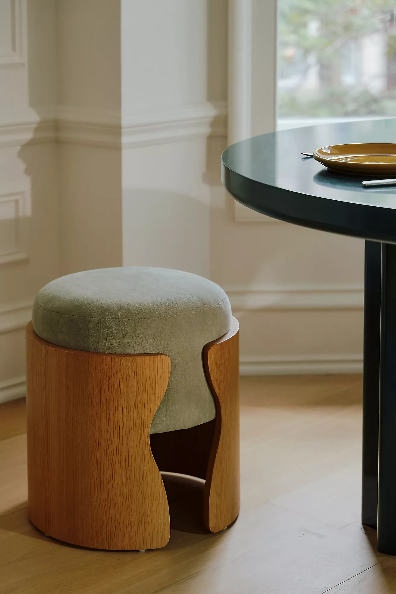 Lusso Velvet Oak Wood Stool | Anthropologie (US)
