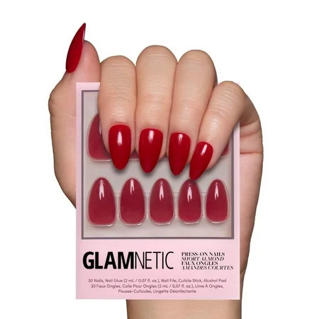 Glamnetic Press-On Nails – Classic Red | Solid Red Short Almond Nails Reusable 30 Count | Walmart (US)