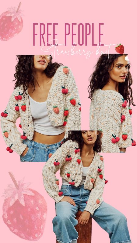 Knitted strawberry cherry cardigan free people. Cropped sweater 

#LTKstyletip #LTKSeasonal #LTKGiftGuide